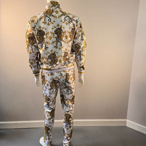 Tiger Print Track Suit Set G -Style USA Mens Sz M Animal Print Gold Accents - Picture 6 of 11